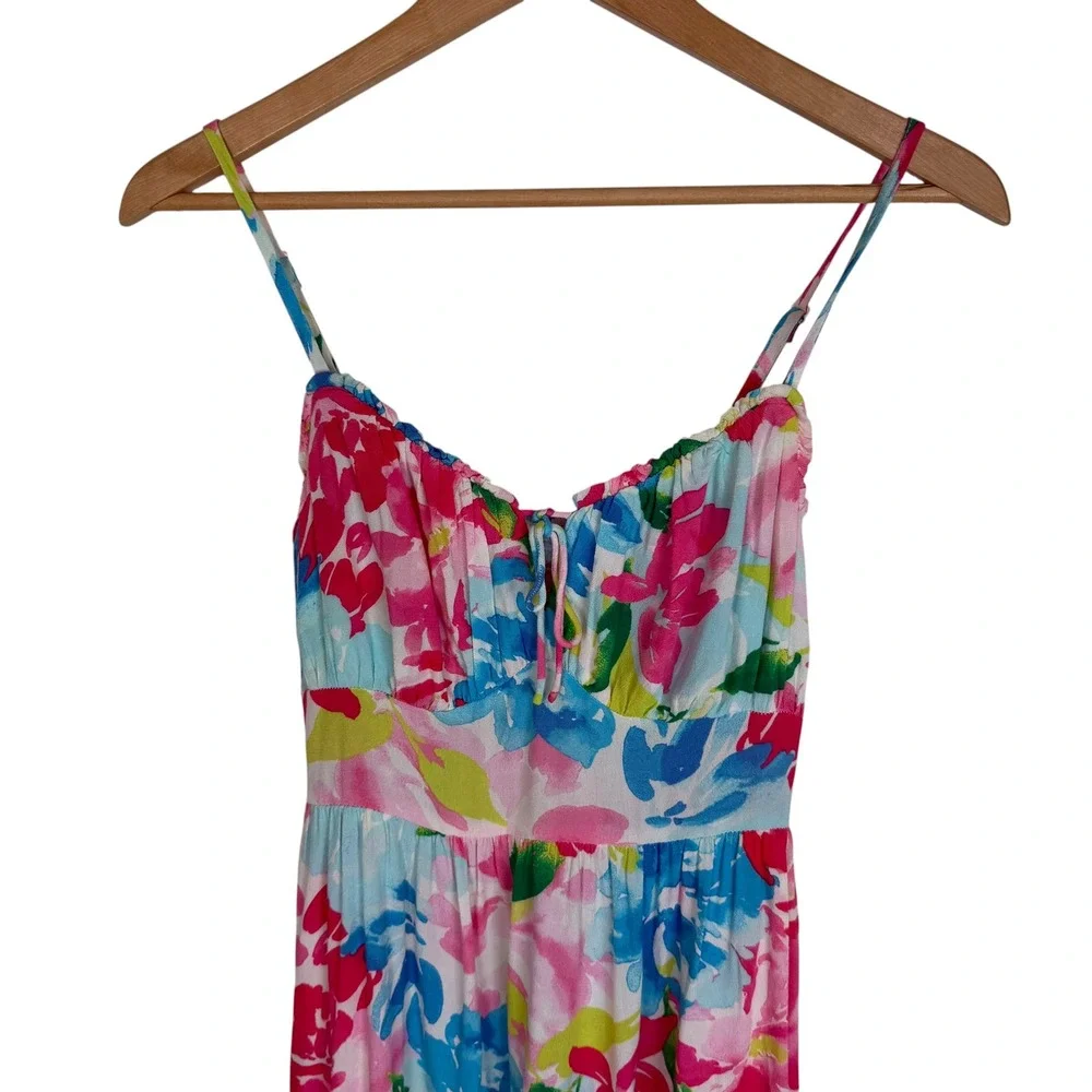 Old Navy Womens XS Floral Midi Dress Pink Blue Smocked Back Pockets Sundress - Picture 10 of 12
